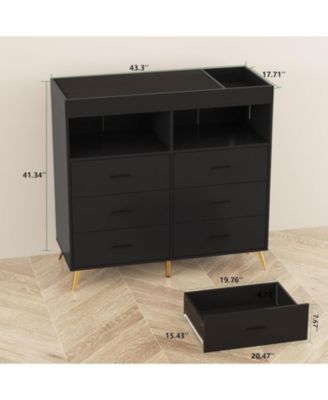 Dresser for Bedroom with 6 Drawers, Multi-Functional Nursery Dresser with LED Lights & Charging Station