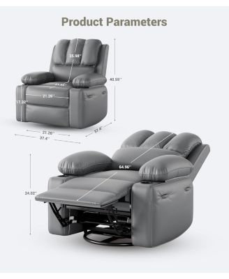 Oversized Recliner Chairs with Heat and Massage - 360° Swivel Lazy Sofa for Adults- Manual Chair Recliner with Cup Holder for Living Rooms