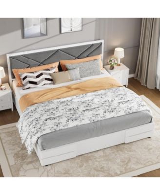 Upholstered Bed Frame, Tufted Design Soft Headboard, Wooden Slat Support, Mattress Foundation No Box Spring Needed, Easy Assembly