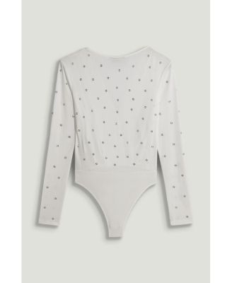Women's Embellished V-Neck Long-Sleeve Bodysuit