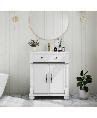 28" Bathroom Vanity with Sink, Medieval Modern Solid Wood Roman Base, Flip Drawer, Adjustable Storage, Easy Clean