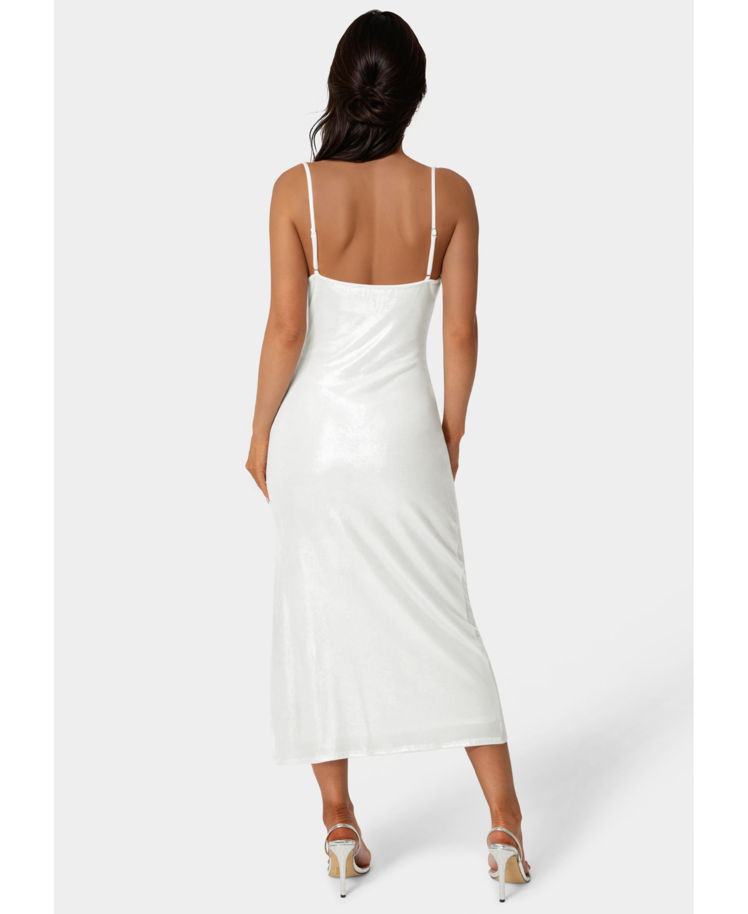 Women's Foil Metallic Slinky Cowl Maxi Dress