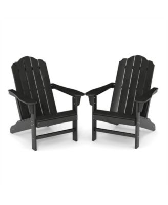 Outdoor Adirondack Chair, HDPE Lawn Chair with Wood Texture for Patio, Garden, Backyard