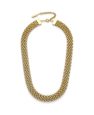 Women's Chequerboard Link Gold Tone Stainless Steel Necklace