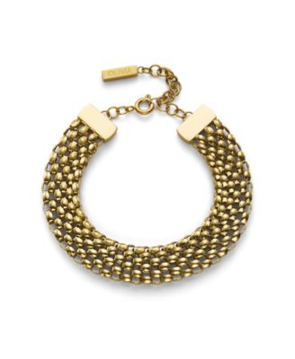 Women's Chequerboard Link Gold Tone Stainless Steel Bracelet