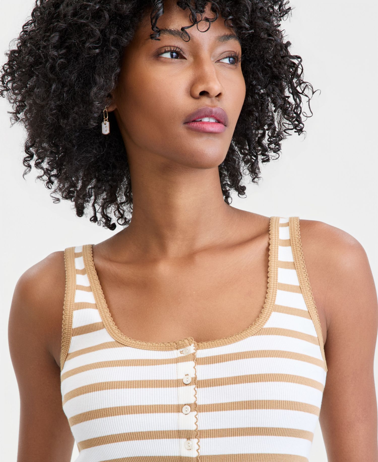 Women's Button-Down Contrast-Stitch Rib Tank Top