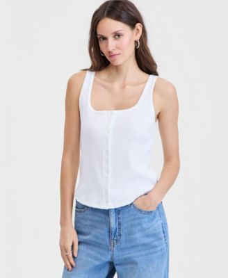 Women's Button-Down Contrast-Stitch Rib Tank Top