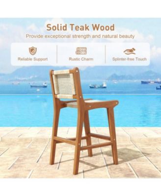 Patio Counter Height Bar Stool with Durable Teak Wood Frame