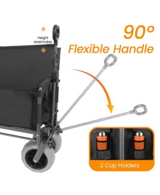 Collapsible Wagon - Heavy-Duty Seat Wagon with Canopy and Rear-Mounted Folding Tabletop, 500lbs Heavy-Duty for Camping, Garden (Black)