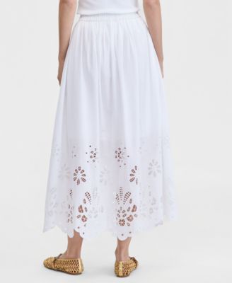 Women's Cotton Solid Eyelet Midi Skirt