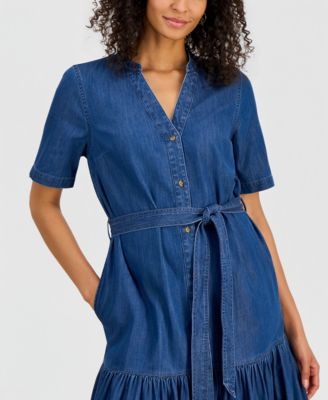 Women's Denim Midi Tiered Dress