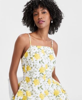 Women's Square-Neck Seamed Fit & Flare Midi Dress