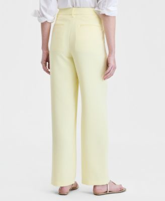 Women's High-Rise Polished Crepe Pleated Wide-Leg Trousers