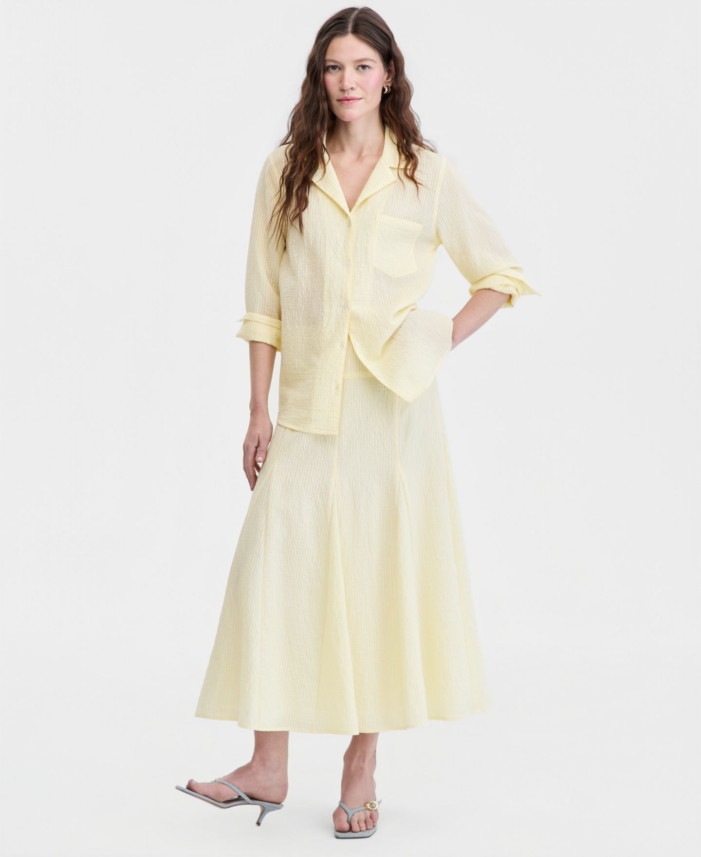 Женская юбка On 34th Drop-waist Seersucker Godet Midi, цвет: Light Daffodil — фото 9