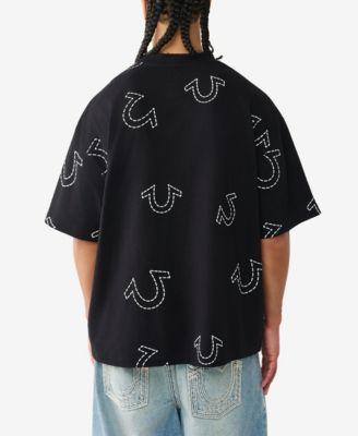 Men's Short-Sleeve Horseshoe Print Oversized T-Shirt