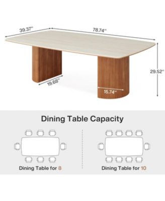 78.74" Travertine Slab Dining Table for 8-10, Travertine Slab Tabletop & Semi-Circular Stripe Base