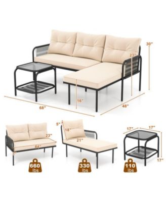 3-Piece Patio L-Shaped Rattan Sectional Sofa Set