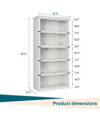 5-Tier Farmhouse Bookcase Tall Wooden Open Shelf for Living Room Bedroom Office