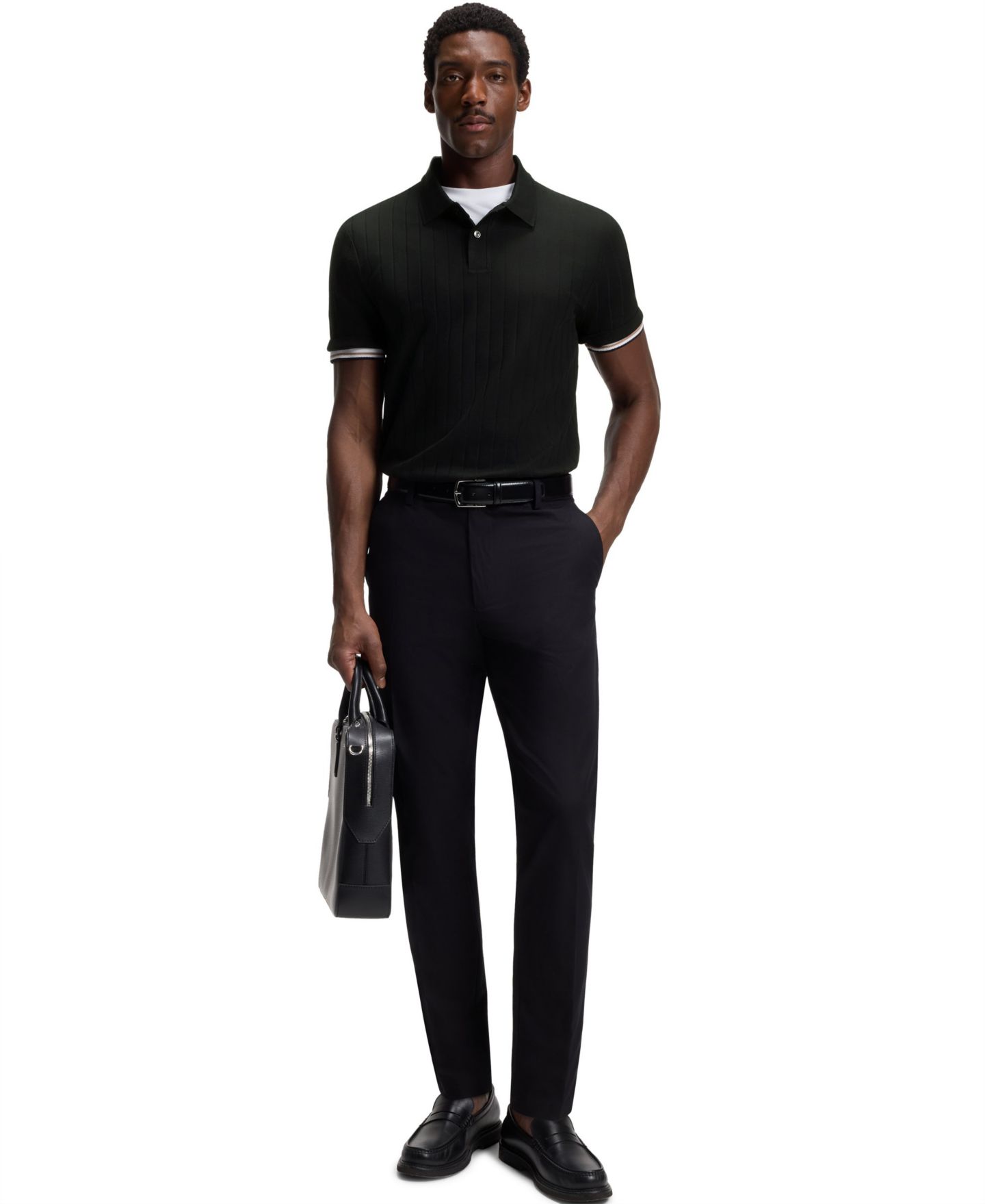 Мужское поло Hugo Boss Mercerized-Cotton Vertical Stripes Polo Shirt, цвет: Чёрный — фото 3