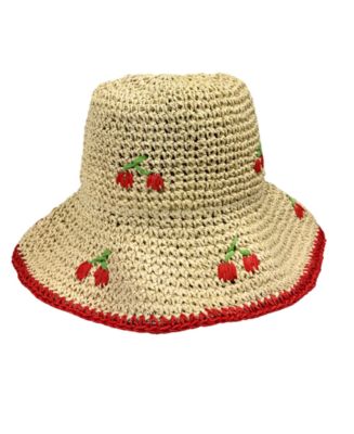 Marcus Adler Packable Cherry Straw Bucket Hat - Macy display picture 3