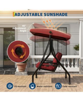 3 Seat Outdoor Porch Swing, 2-in-1 Patio Swing Chair with Thickened Removable Cushions, Adjustable Canopy   Cup Holders