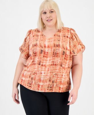 Plus Size V-Neck Tulip-Sleeve Top
