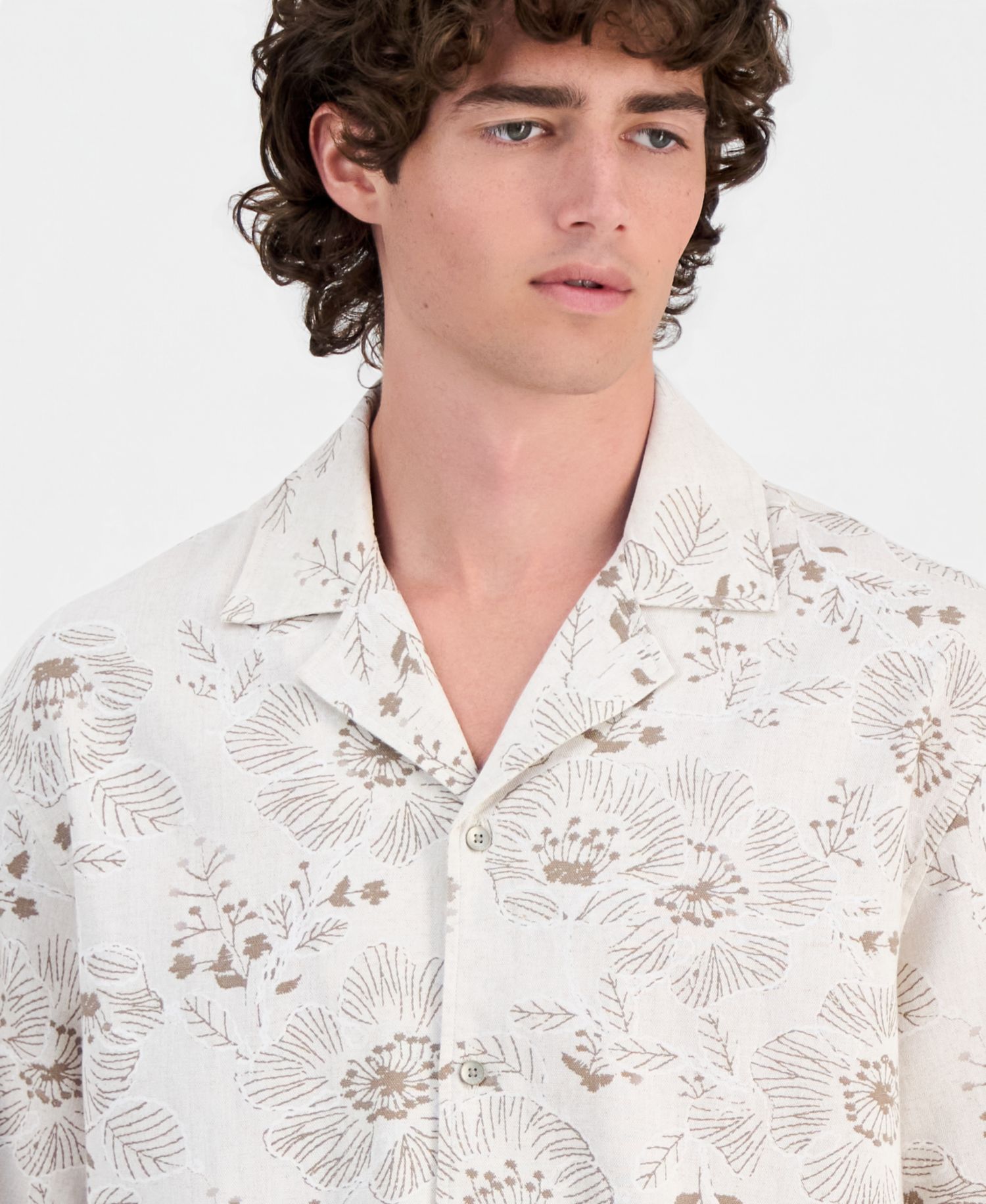 Men's Allover Embroidery Button-Up Shirt