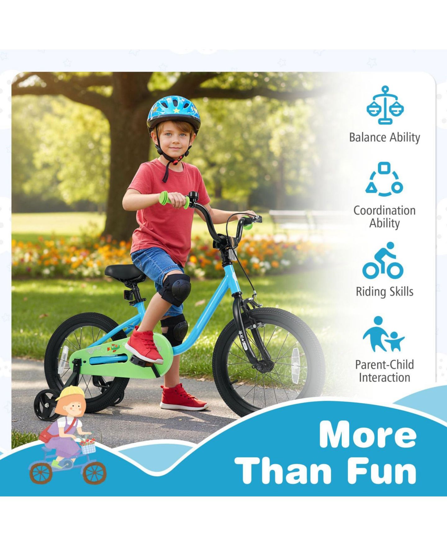 Детская игрушка Mecale 12" Adjustable Bicycle with Detachable Training Wheels, 3–7 лет, цвет: Синий — фото 8
