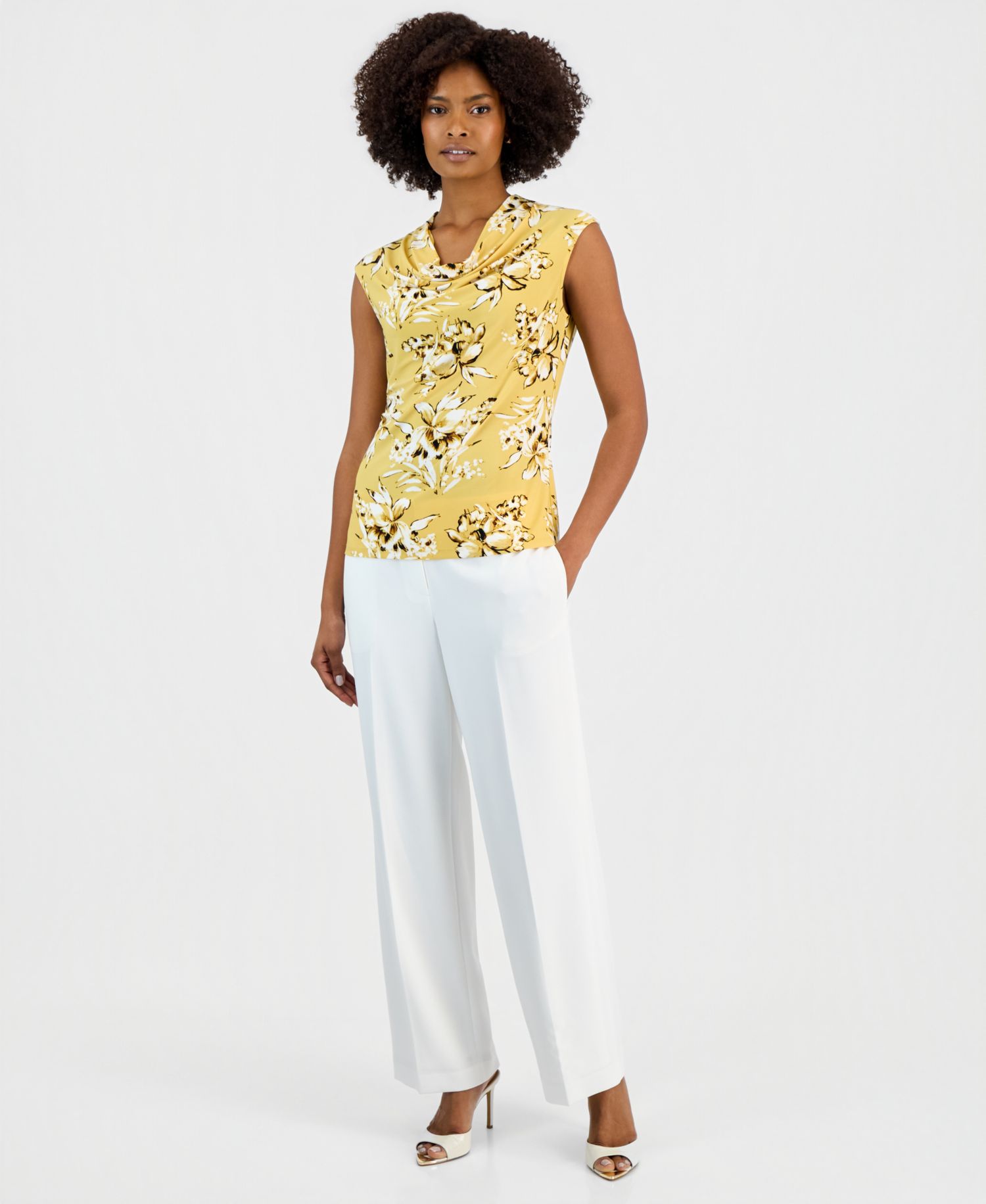 Petite Cowl Neck Printed Top