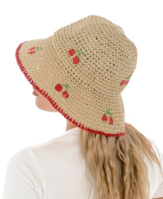 Packable Cherry Straw Bucket Hat