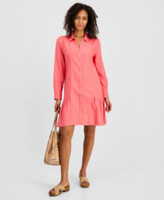 Women's Linen Blend Peplum Shirtdress