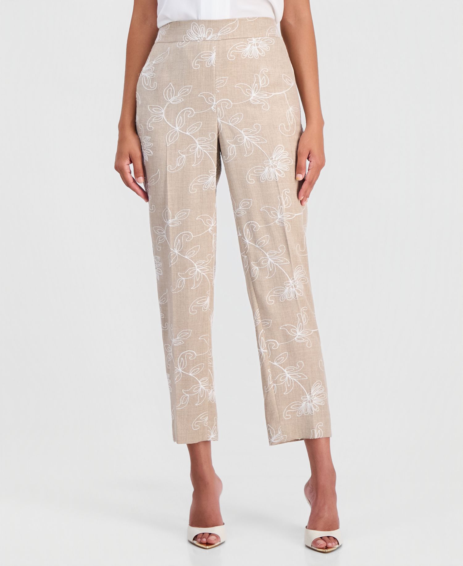 Women's High-Rise Embroidered Ankle Pants, Regular & Petite