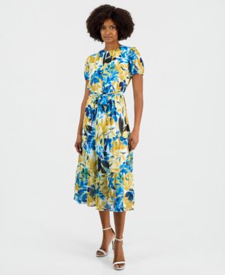 Women's Short Sleeve Printed Tiered Midi Dress