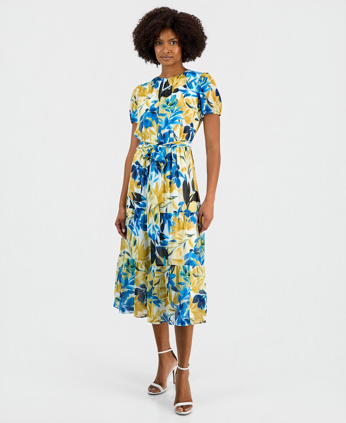 Kasper Women's Short-Sleeve Printed Tiered Midi Dress view 1 — MAYCSS fashion products