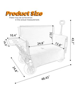 Collapsible Wagon with Bench Seat and Rear-Mounted Folding Tabletop, 500lbs Heavy-Duty, 180L Capacity for Camping, Beach and Garden