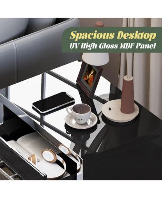 High Gloss Mirrored Nightstand, Modern Wood End Table with 2 Drawers and Metal Handle, Bedside End Table for Bedroom, Living Room