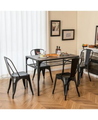 18'' Metal Dining Chair High Back Bar Stools Set of 4 w/ X-shaped Frame Breathable Holes