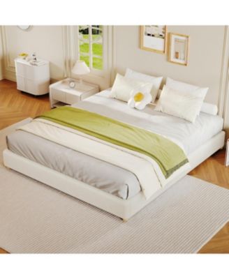 Cloud Bed Frame, Corduroy Soft Fabric Low Bed Frames with Solid Wood Round Legs, Platform Bed Without Headboard