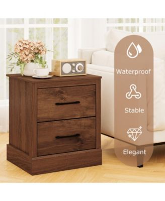 Set of 2 Drawer Nightstand Bedside Table Compact Sofa End Table Rustic Walnut
