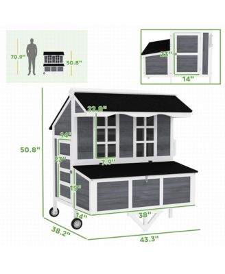 43" Chicken Coop with Wheels, Chicken Tractor for 2-4 Hens, Rabbits
