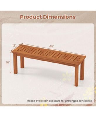 2-Person Outdoor Wood Bench with Backless Slatted Seat