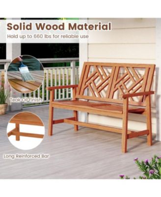 2 Person Wood Outdoor Bench with Geometric Backrest