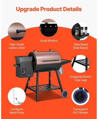 Wood Pellet Grill Smoker, 8-in-1 Outdoor BBQ, 456 Sq. In. Cooking Area, Digital Controller, Meat Probe, 500°F Max