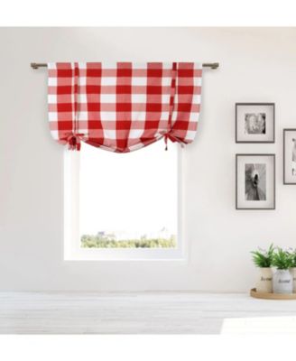 Country Farmhouse Large Buffalo Plaid Tie Up Window Curtain With Ties