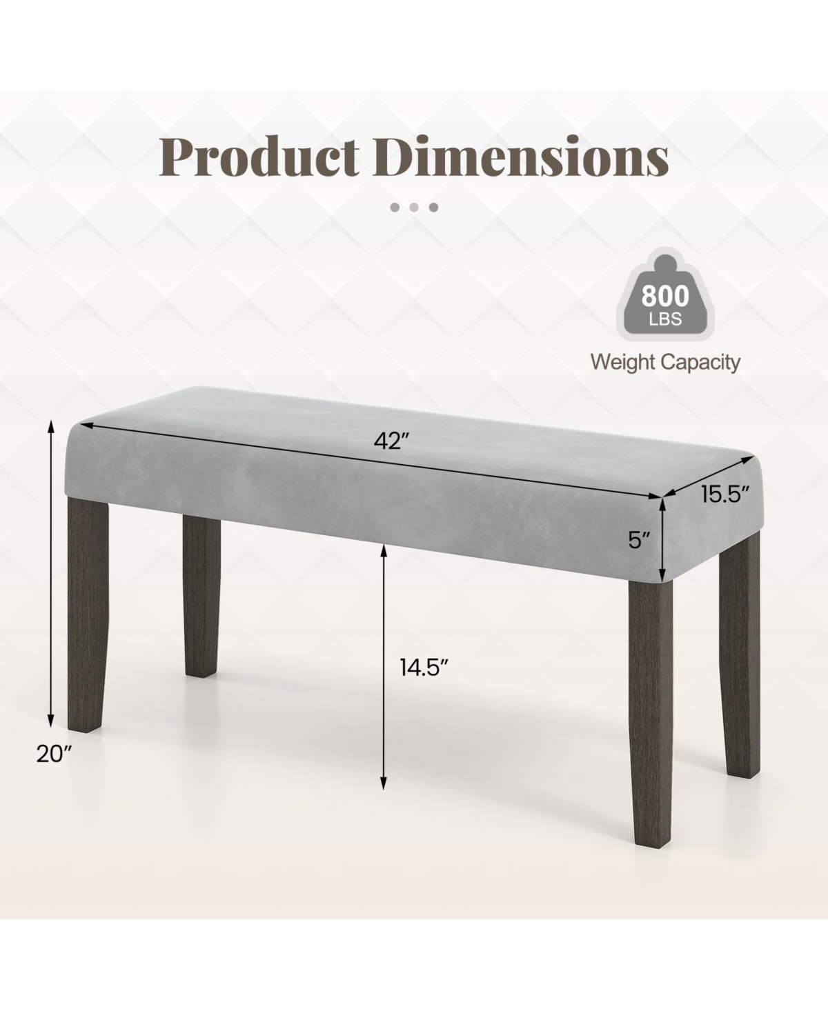 Gymax Upholstered Bedroom Bench w/ Padded Seat & Solid Wood Legs for Dining Room