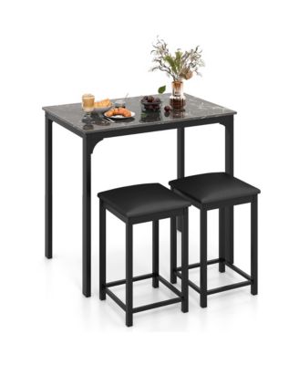 3 PCS Counter Height Dining Set Faux Marble Table and 2 Chairs Kitchen Bar