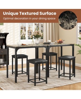 3 PCS Counter Height Dining Set Faux Marble Table and 2 Chairs Kitchen Bar