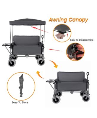 Collapsible Wagon - Heavy-Duty Seat Wagon with Canopy and Rear-Mounted Folding Tabletop, 500lbs Heavy-Duty for Camping, Garden