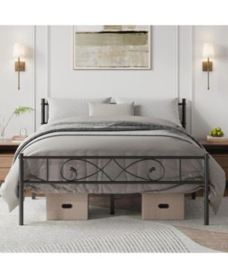 Metal Bed Frame, Unique Fist Design Headboard and Footboard, Platform Bed with Under Storage, No Box Spring Needed