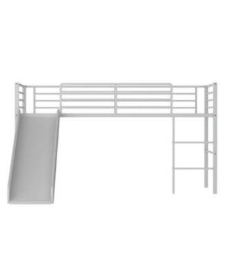 Metal Loft Bed with Slide, Guardrails, and Built-In Ladder
